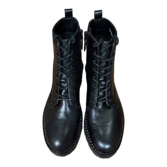 Vince Cabria Lug Combat Boots Leather Zip Lace Up Ankle Booties Black 8.5 NWOB - Picture 4 of 14